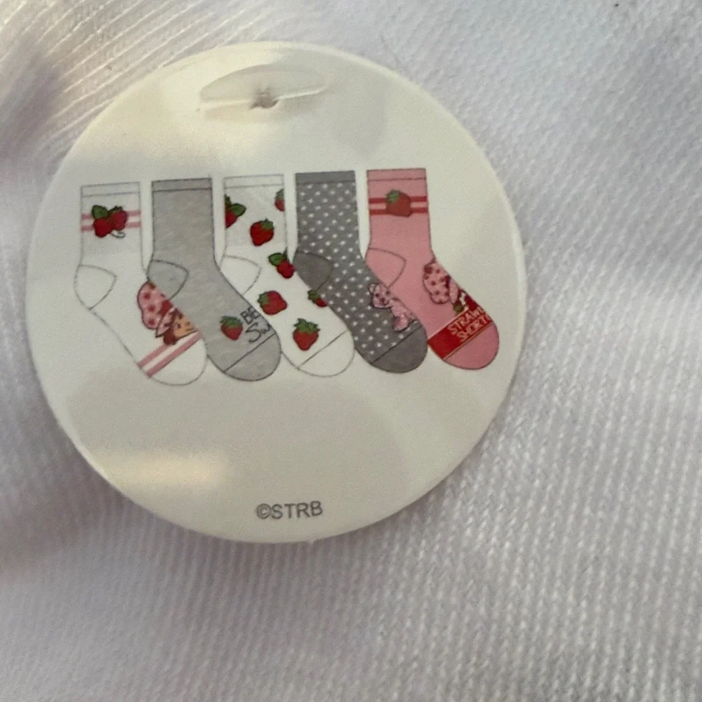 Strawberry Shortcake Women 5 Pack Mid Crew Socks‎ Shoe Size 4-10 Pink White Grey